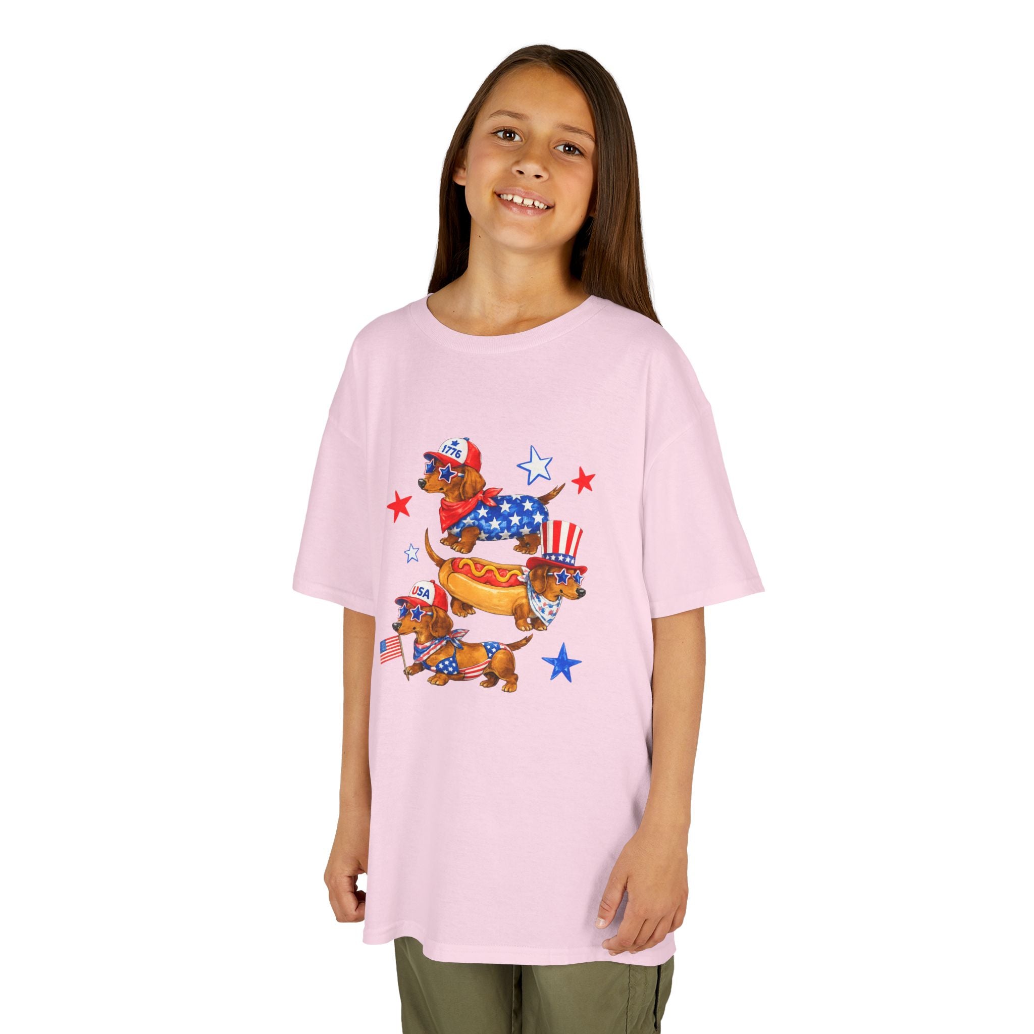 Kids Tee — Patriotic Dachshund Hot Dog Stack (Fourth of July Kids T-Shirt)