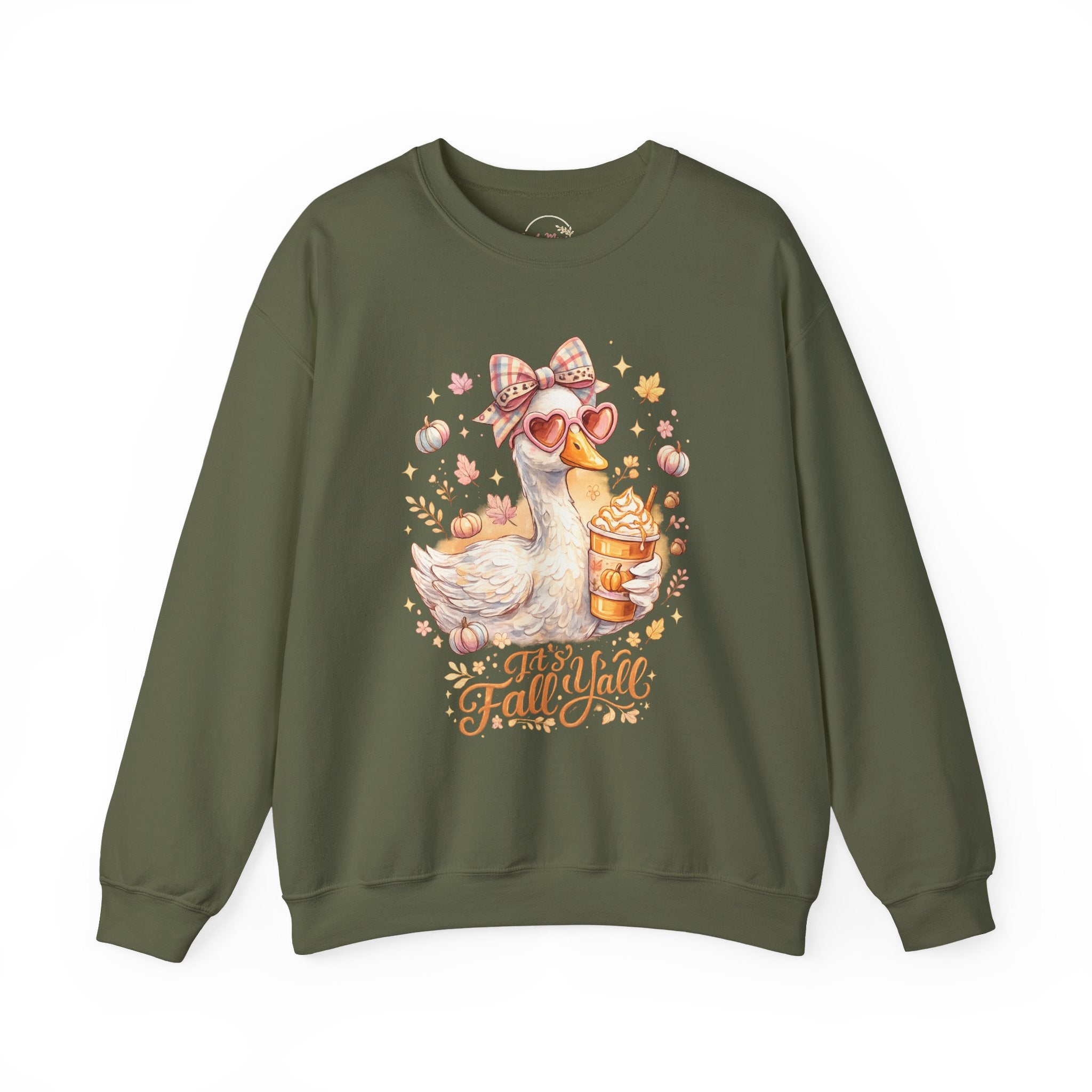 Fall Y'all Duck Crewneck Sweatshirt — Cute Autumn Goose with Pumpkin Spice Cup