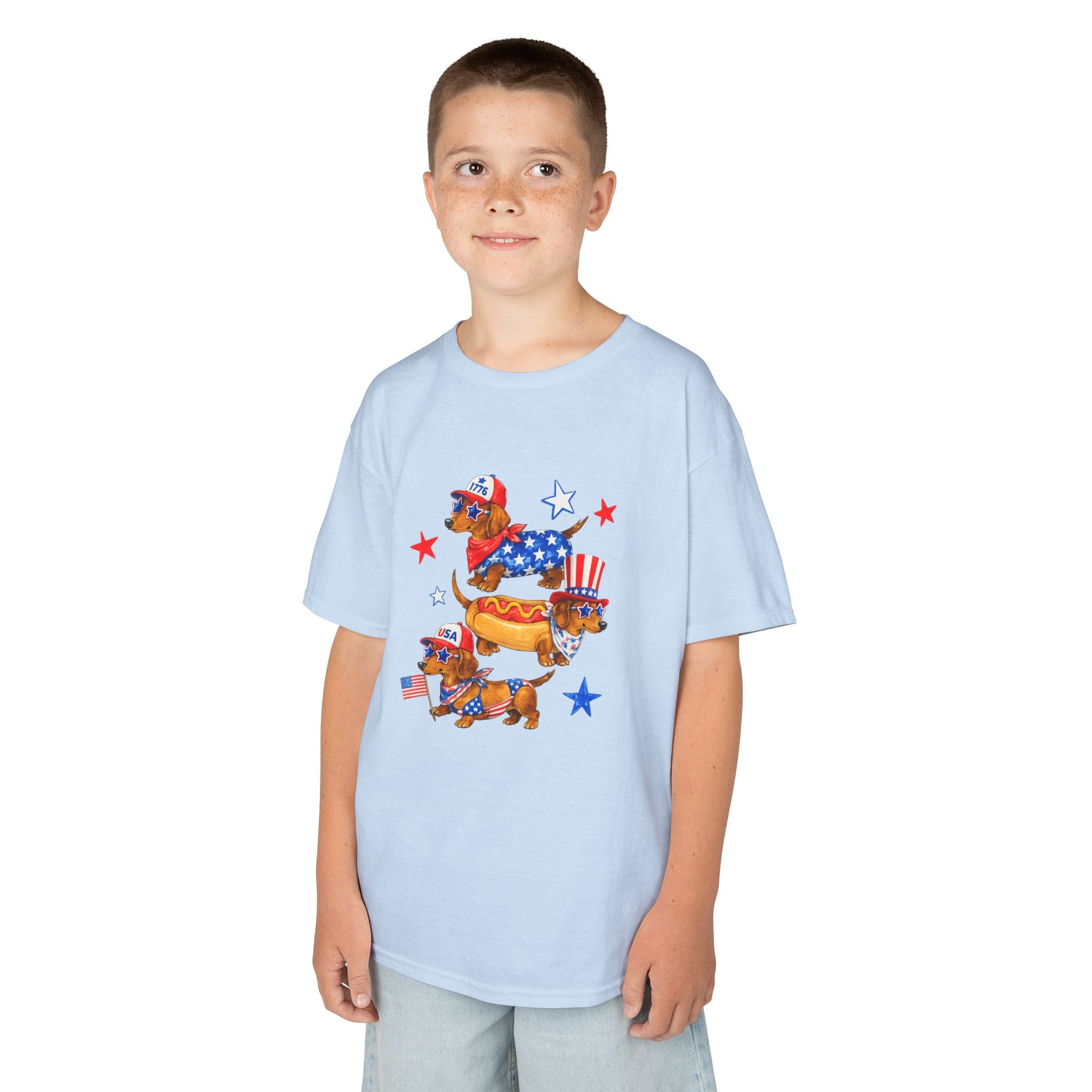 Kids Tee — Patriotic Dachshund Hot Dog Stack (Fourth of July Kids T-Shirt)