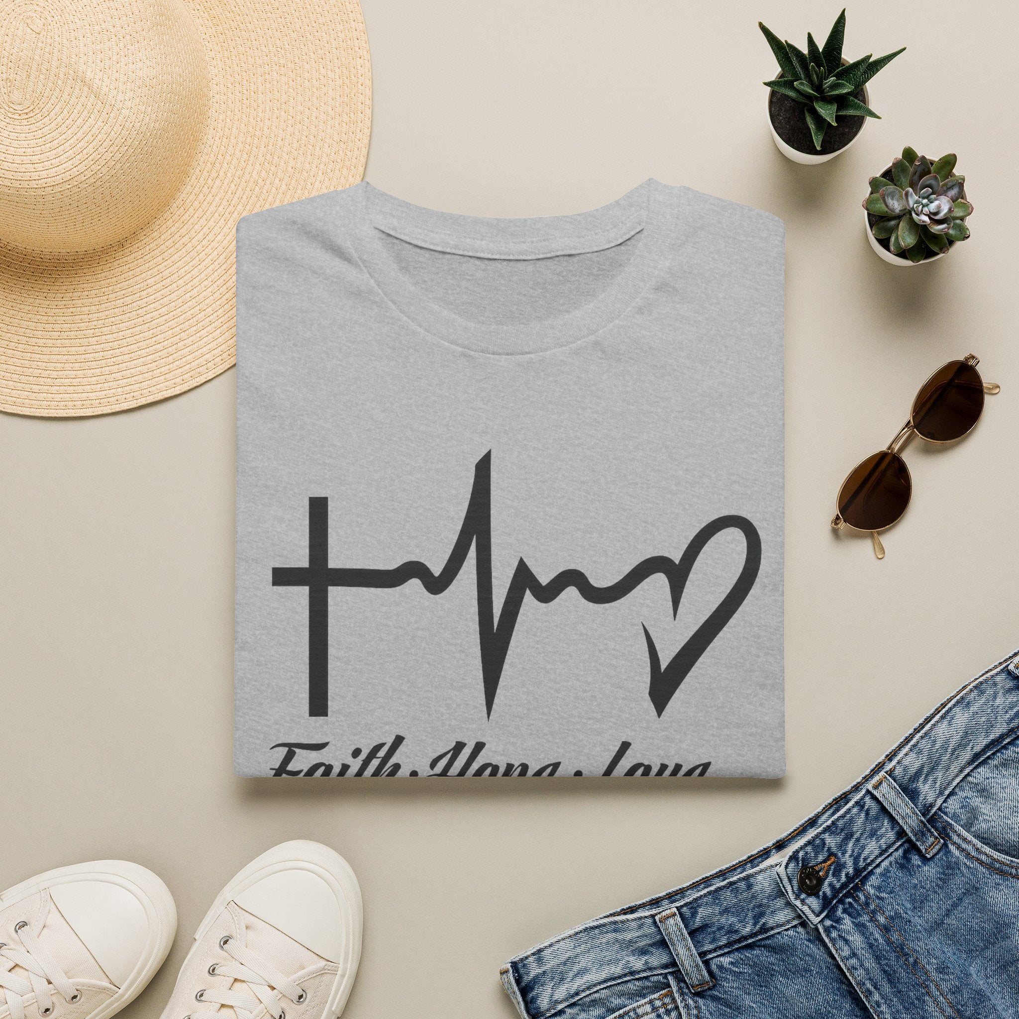 Faith Hope Love T-Shirt — Cross, Heartbeat & Heart Graphic Tee