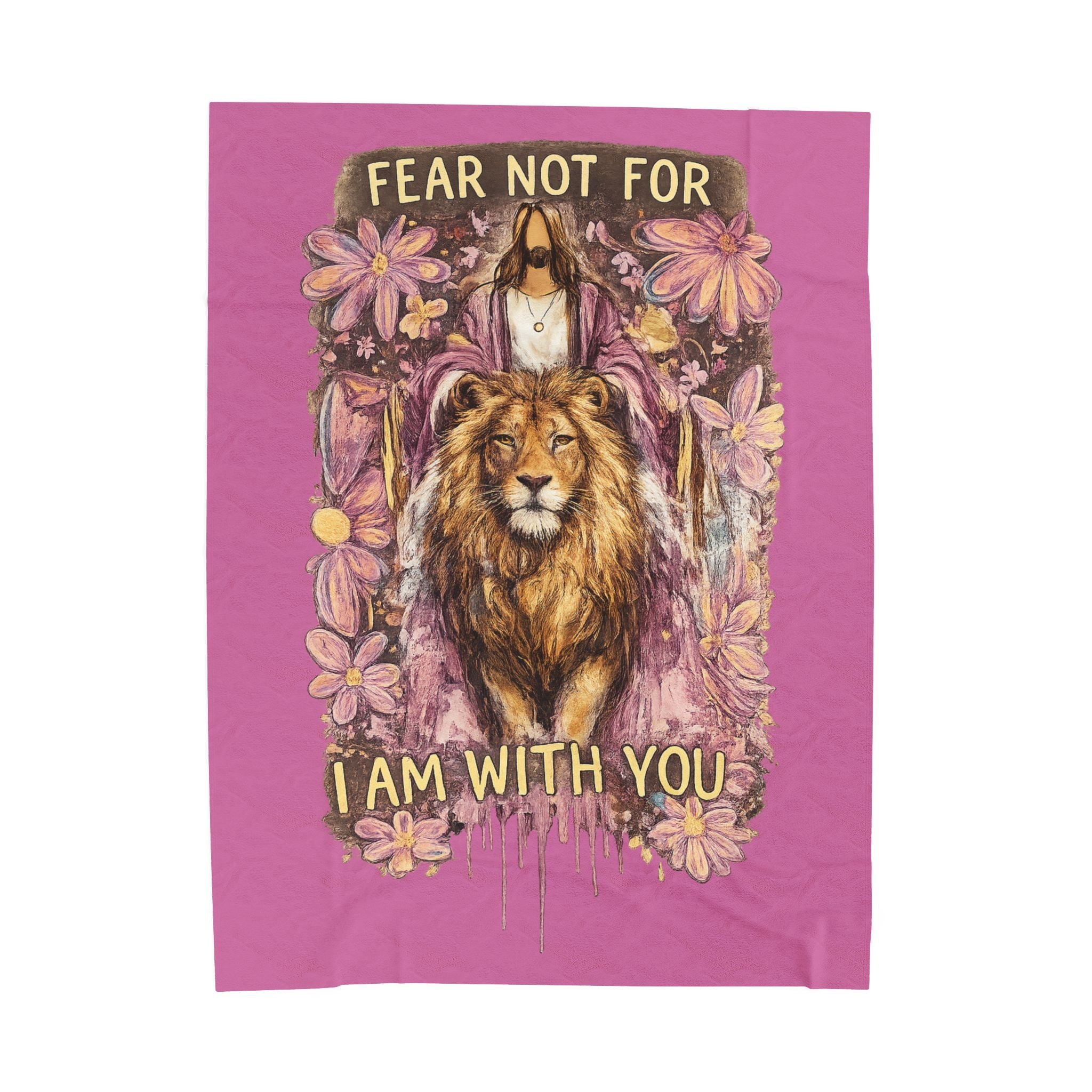 Inspirational 'Fear Not For I Am With You' Lion & Jesus Velveteen Plush Blanket