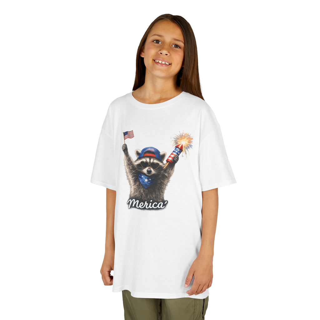 Kids Tee — Patriotic Raccoon 'Merica' Graphic (4th of July)