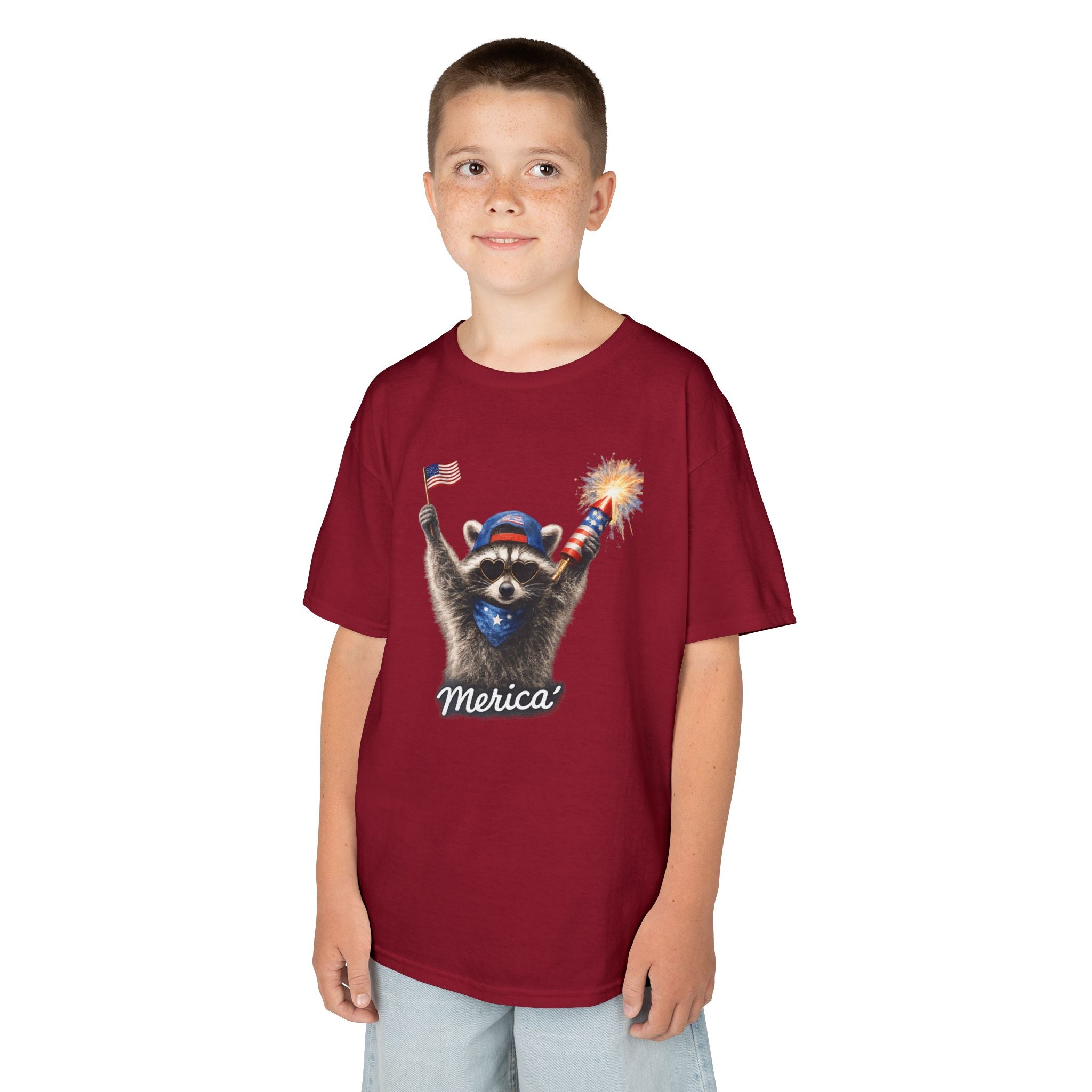Kids Tee — Patriotic Raccoon 'Merica' Graphic (4th of July)
