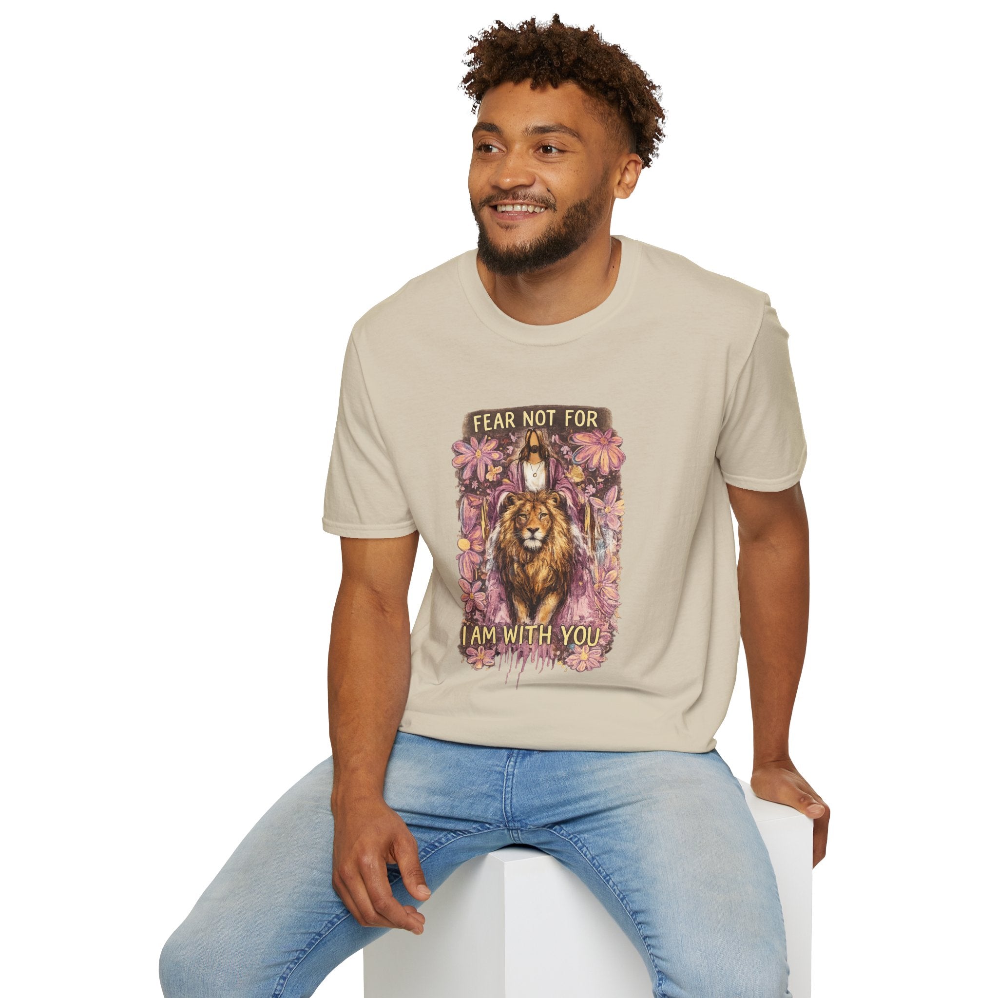 Fear Not For I Am With You Lion T-Shirt — Inspirational Floral Christian Tee