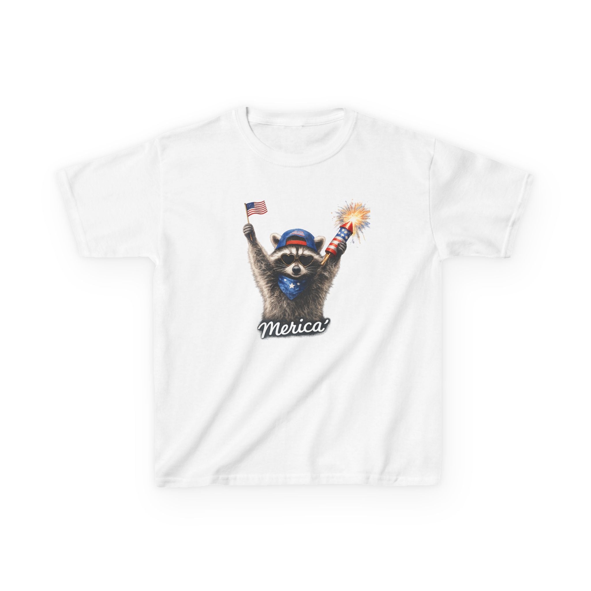 Kids Tee — Patriotic Raccoon 'Merica' Graphic (4th of July)
