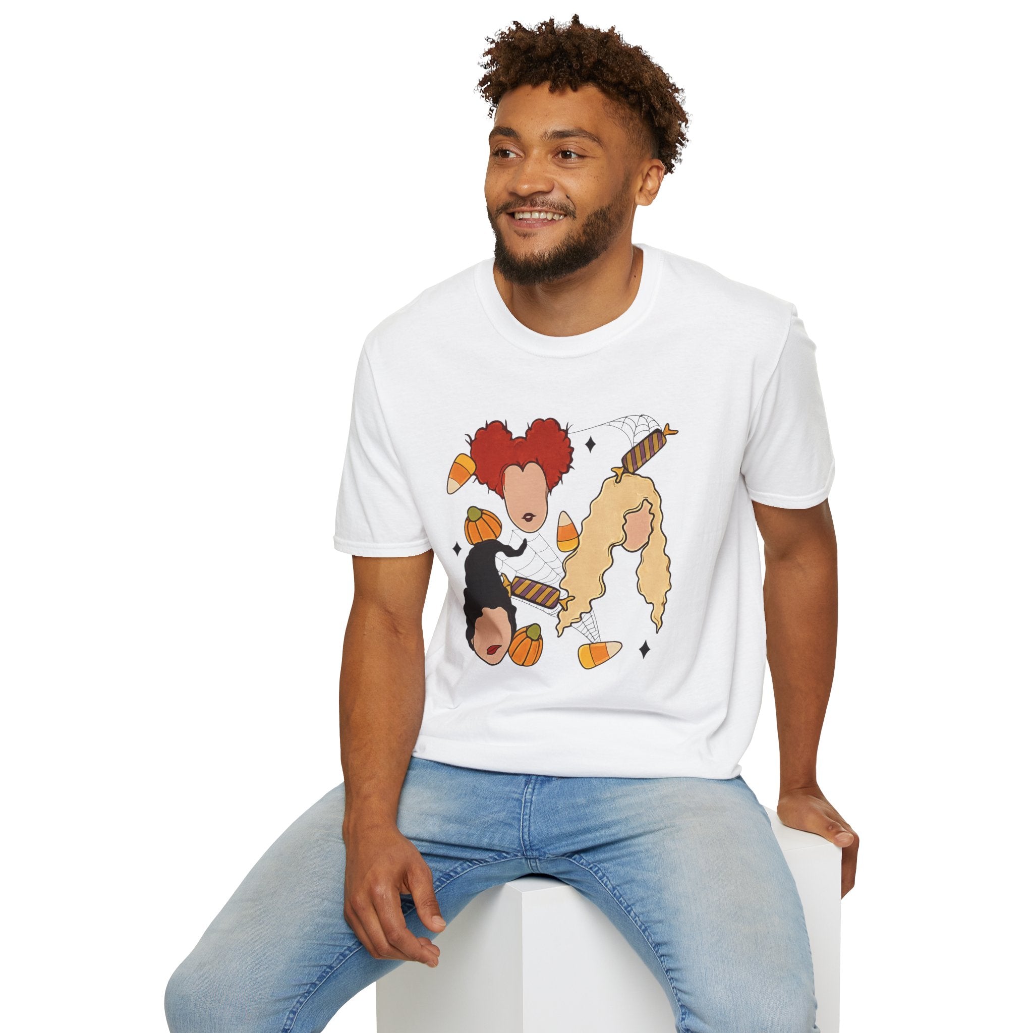 Halloween Sanderson Sisters T-Shirt – Witches Trio Pumpkin Candy Corn Design