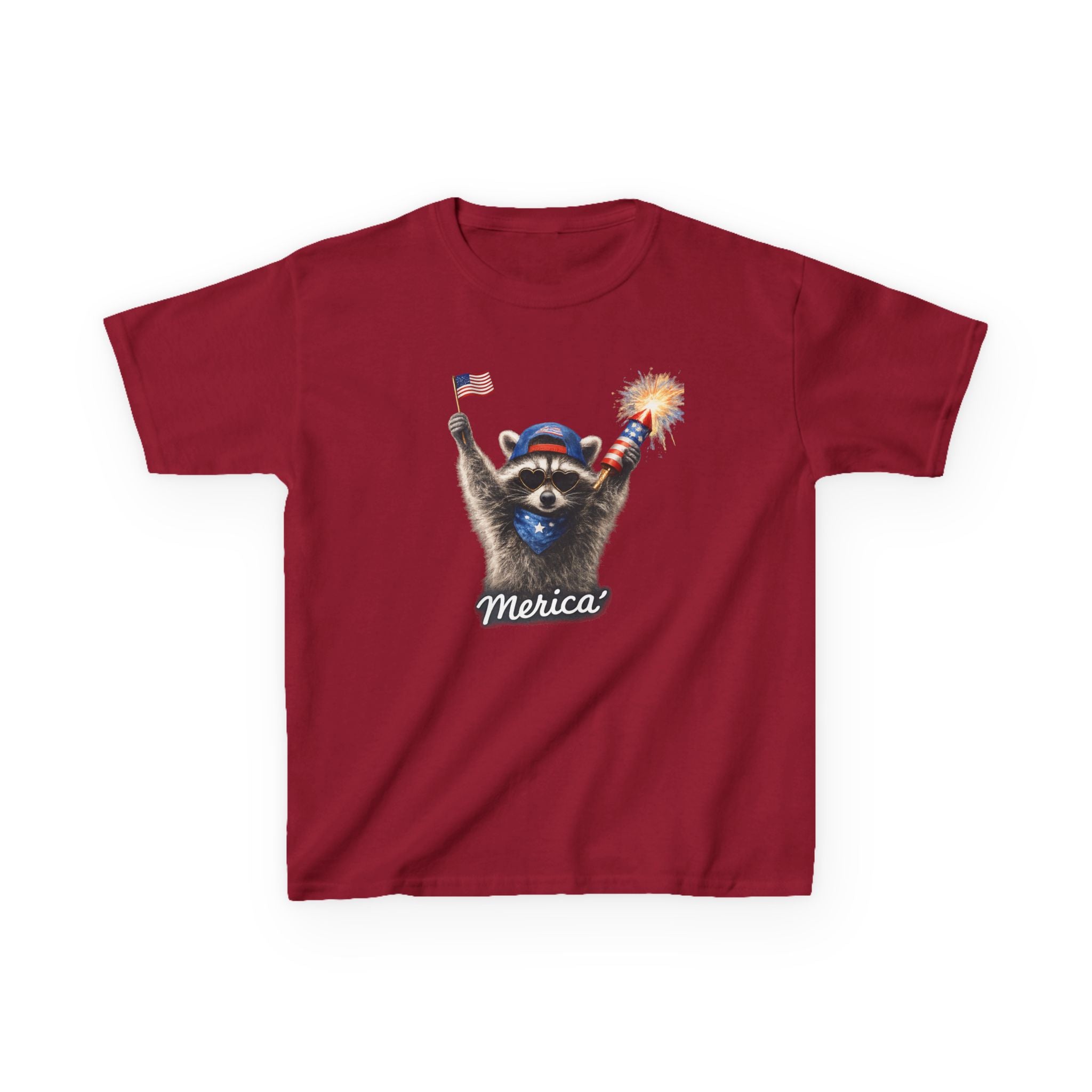 Kids Tee — Patriotic Raccoon 'Merica' Graphic (4th of July)