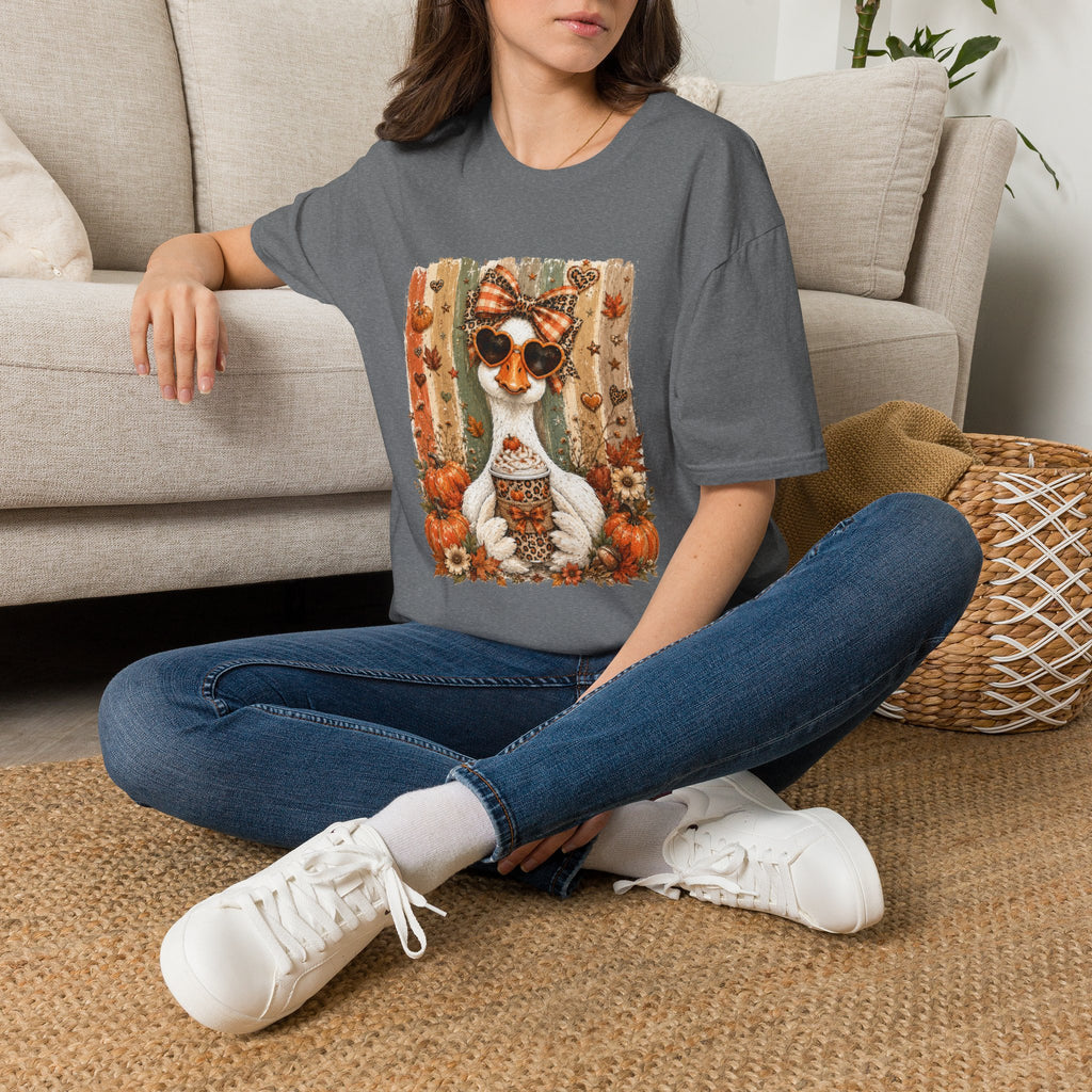 Autumn Goat Graphic T-Shirt — Cute Heart Sunglasses Fall Tee