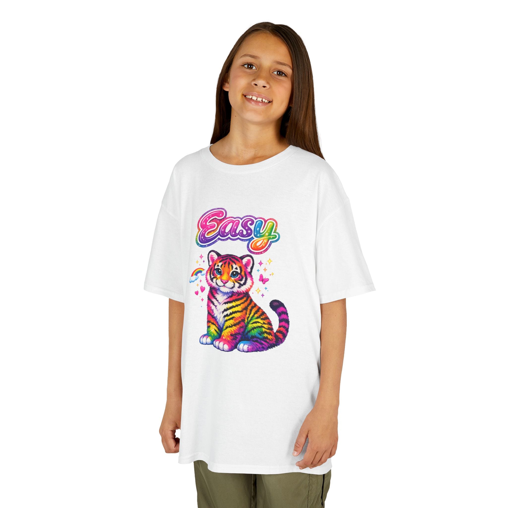 Kids Rainbow Tiger Tee — "Easy" Cute Colorful Youth T-Shirt