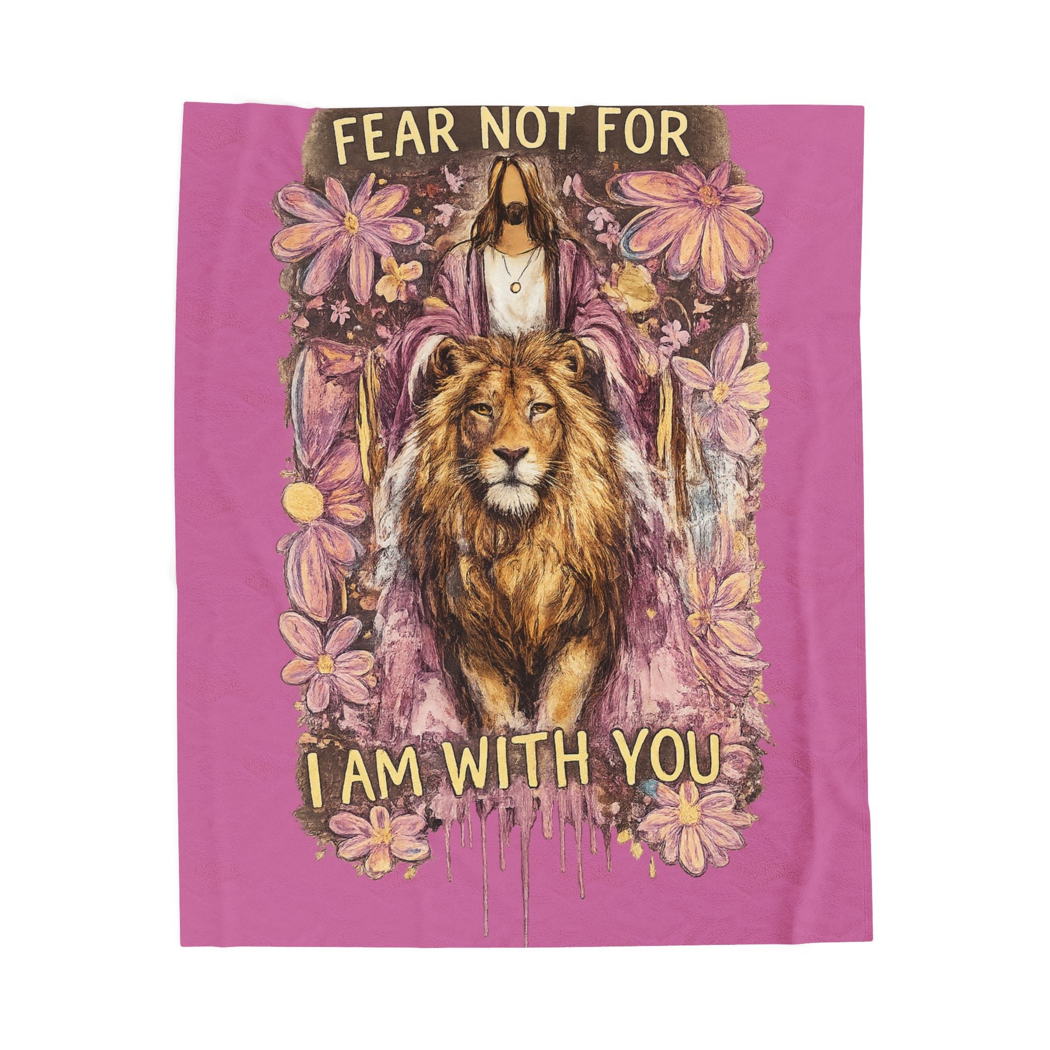 Inspirational 'Fear Not For I Am With You' Lion & Jesus Velveteen Plush Blanket