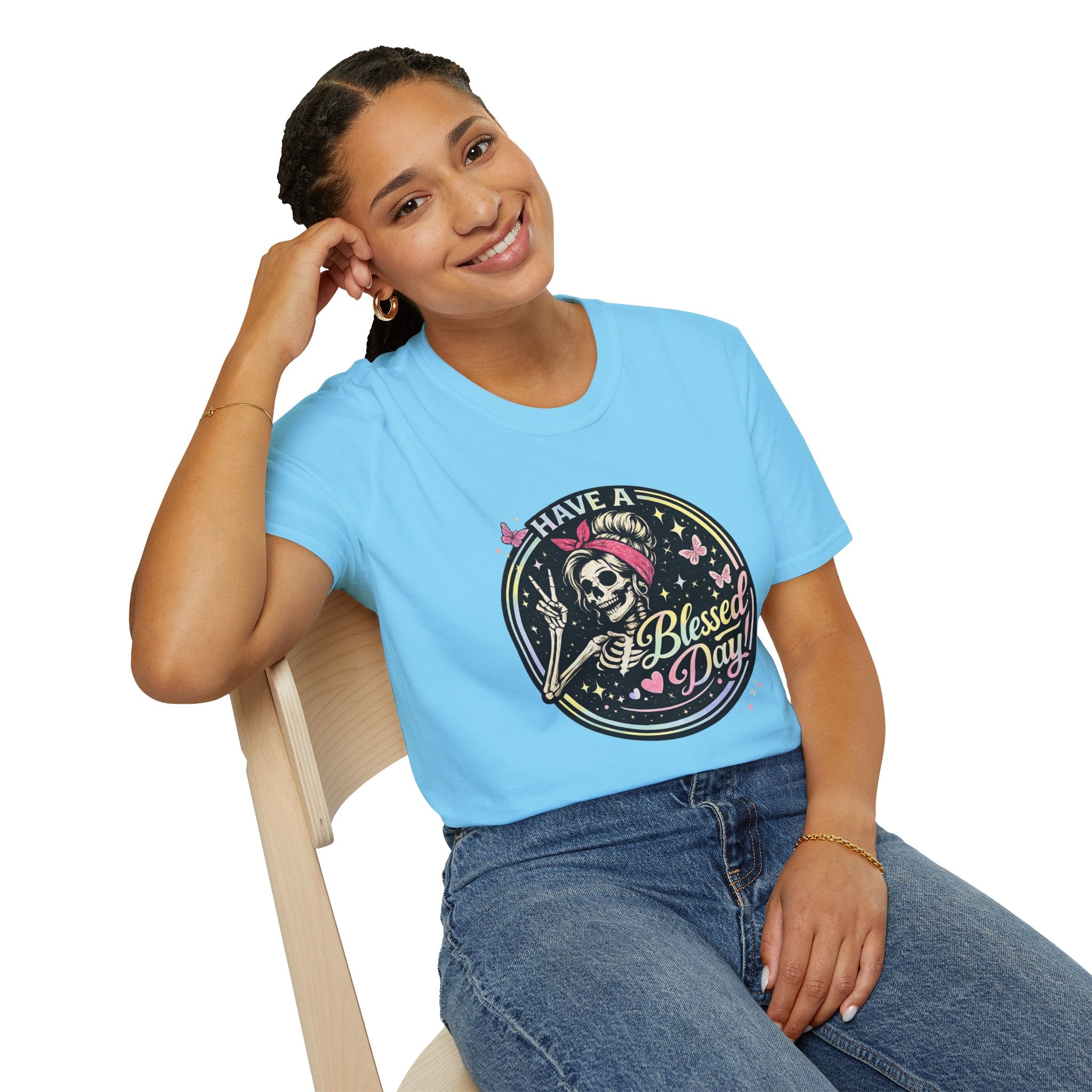 Have a Blessed Day Skull Tee — Retro Floral Skeleton Graphic T-Shirt