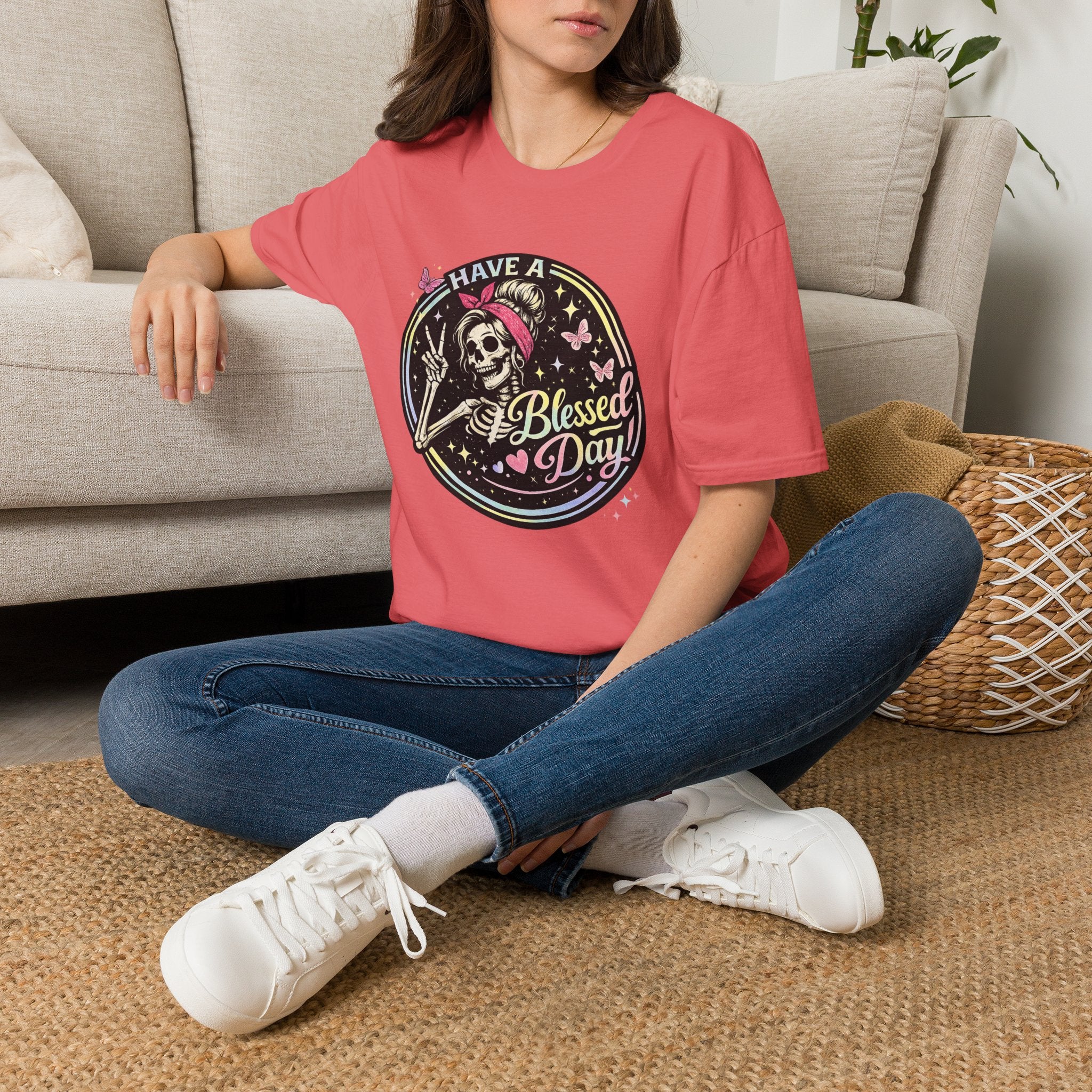Have a Blessed Day Skull Tee — Retro Floral Skeleton Graphic T-Shirt