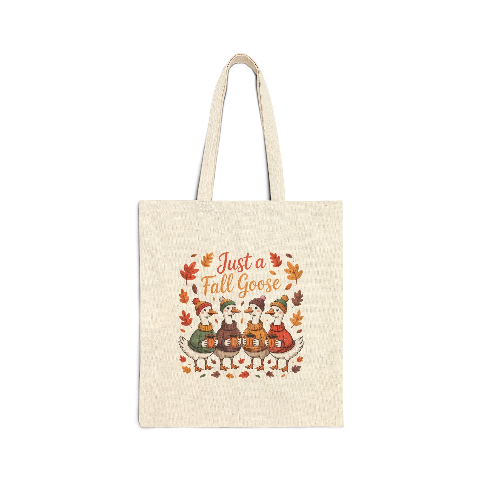 Fall Goose Cotton Tote Bag — "Just a Fall Goose" Autumn Leaves Reusable Shopper