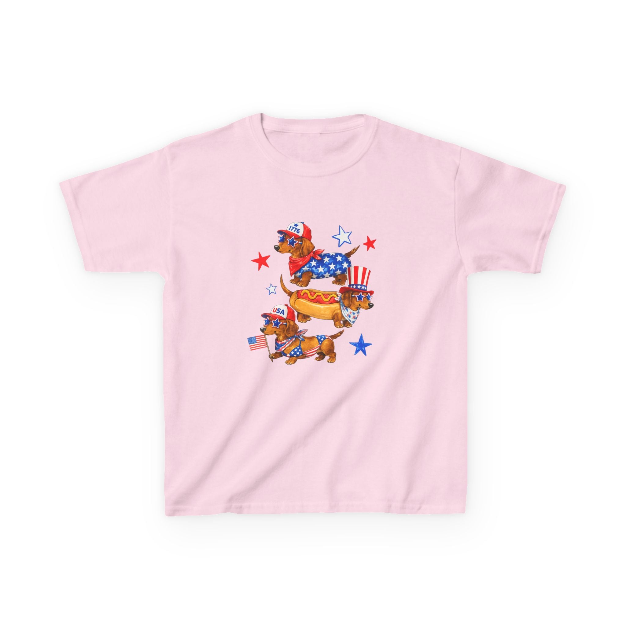 Kids Tee — Patriotic Dachshund Hot Dog Stack (Fourth of July Kids T-Shirt)