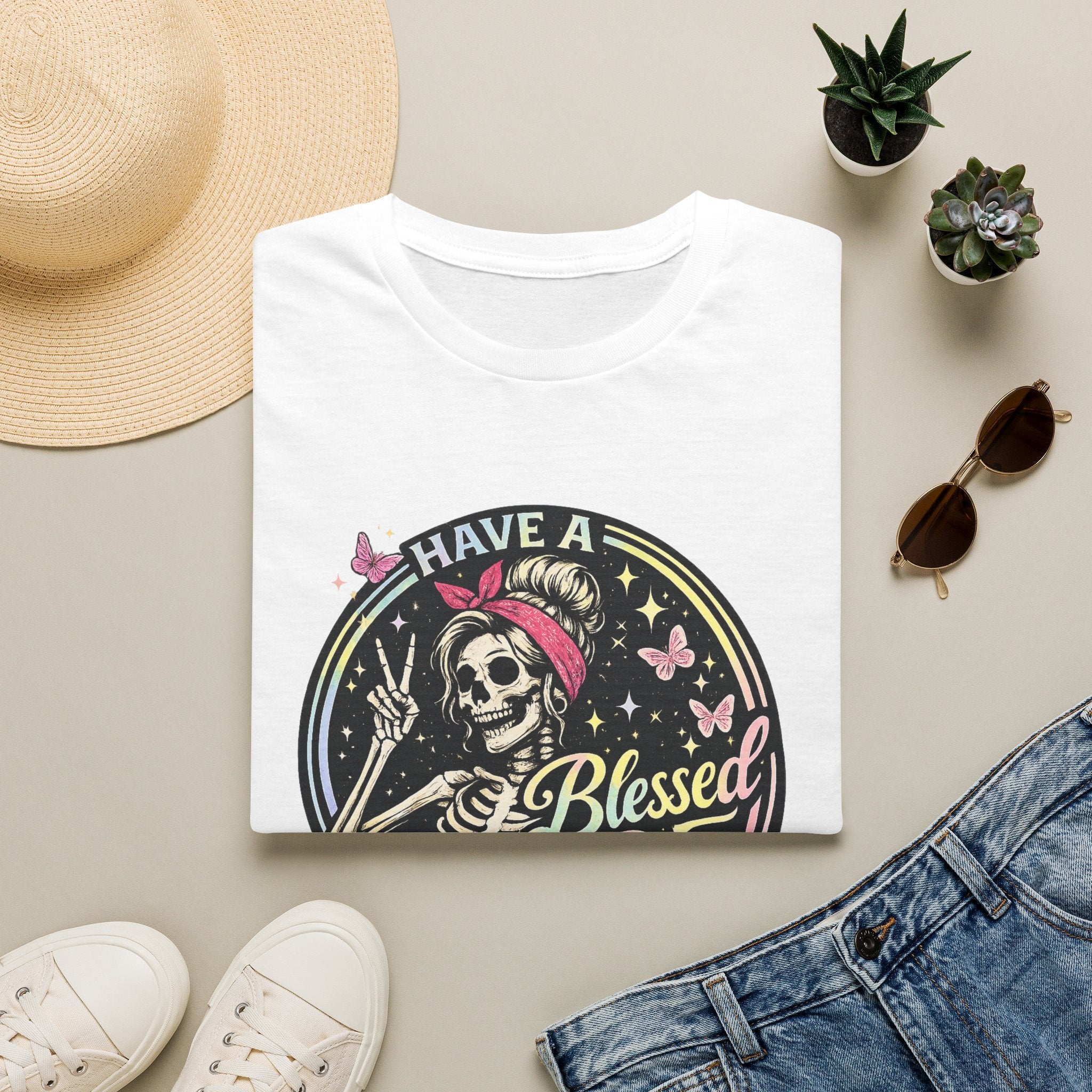 Have a Blessed Day Skull Tee — Retro Floral Skeleton Graphic T-Shirt