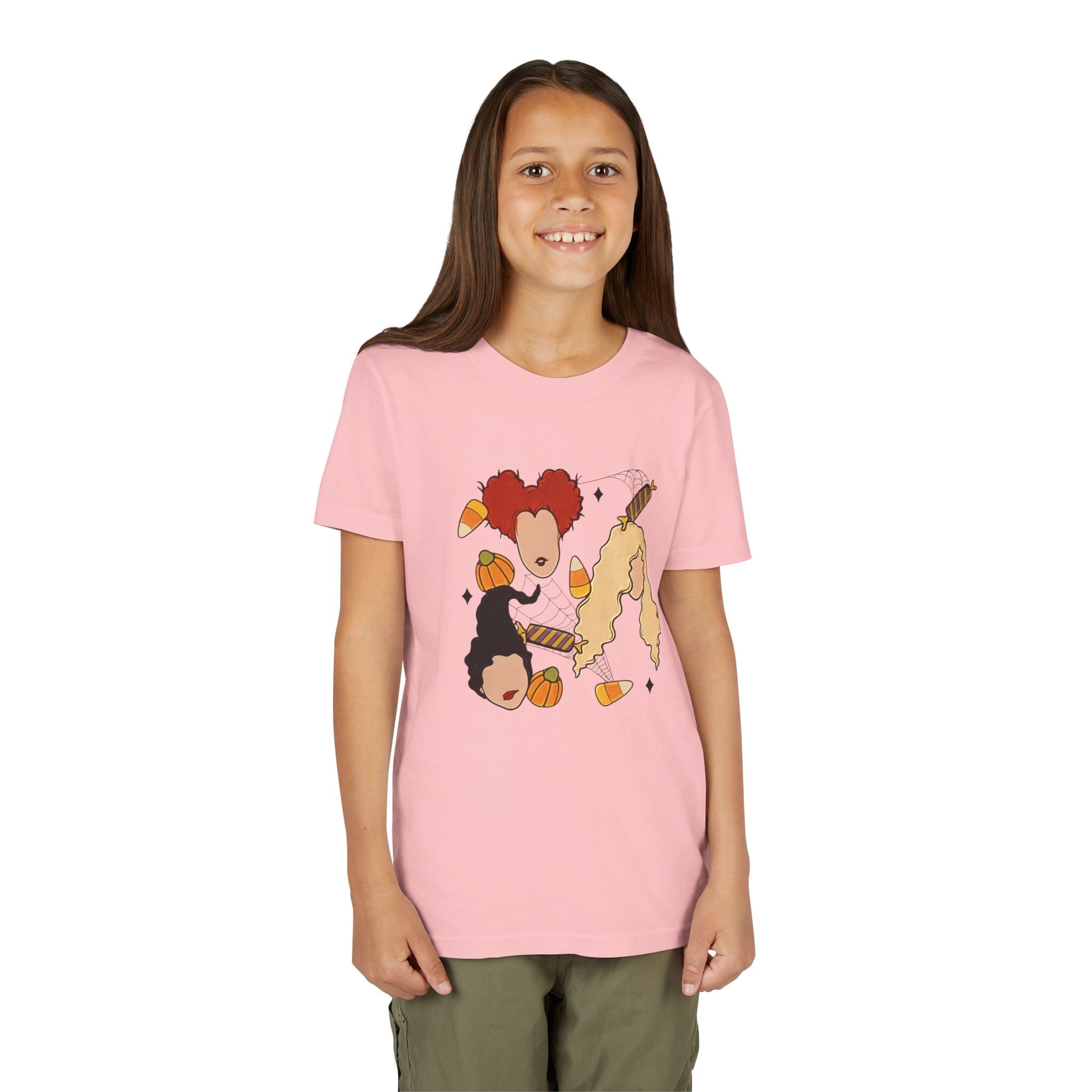 Hocus Pocus Girls Halloween Youth Tee — Sanderson Sisters Candy Corn Design