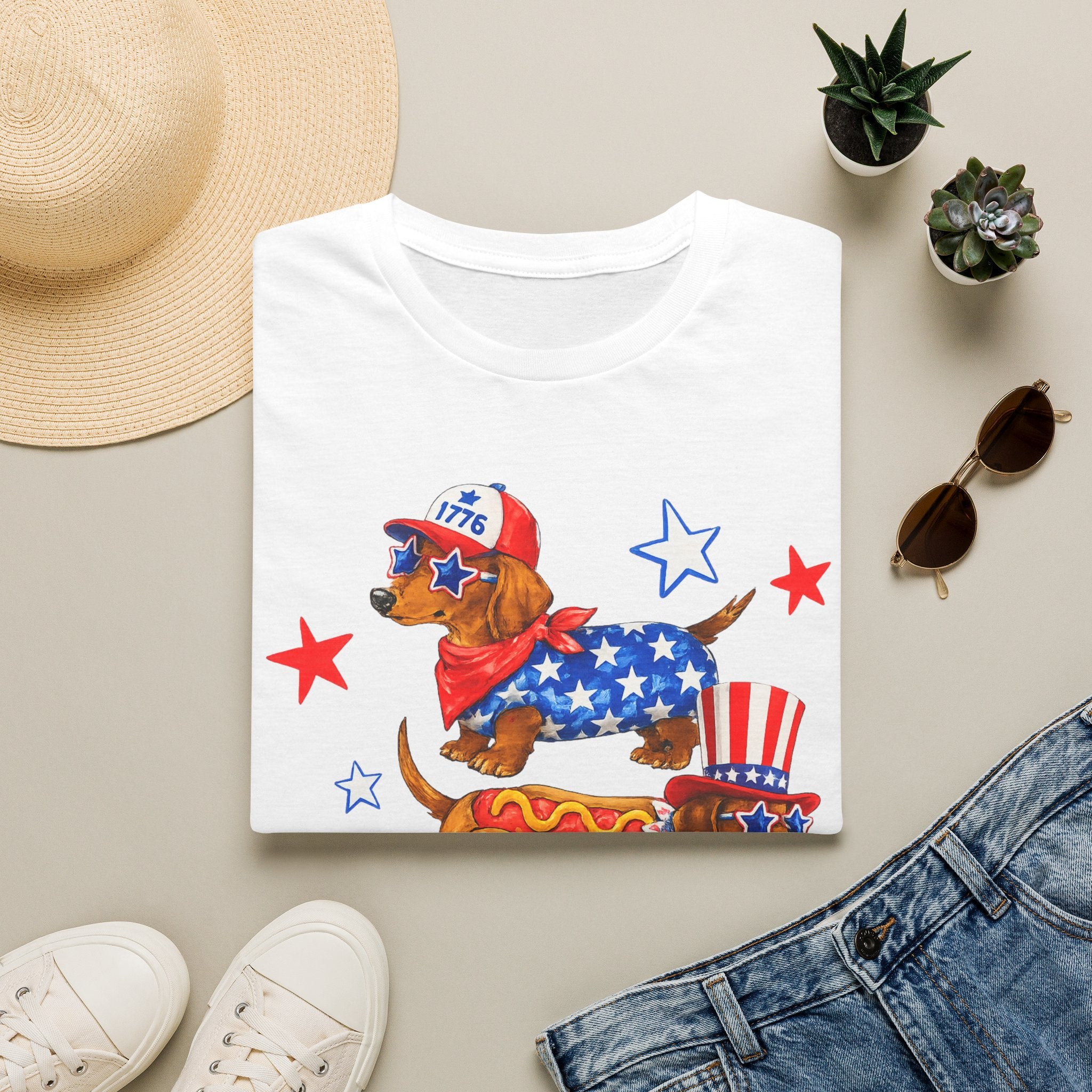 Patriotic Dachshund T-Shirt — 4th of July USA Hot Dog Dogs Tee