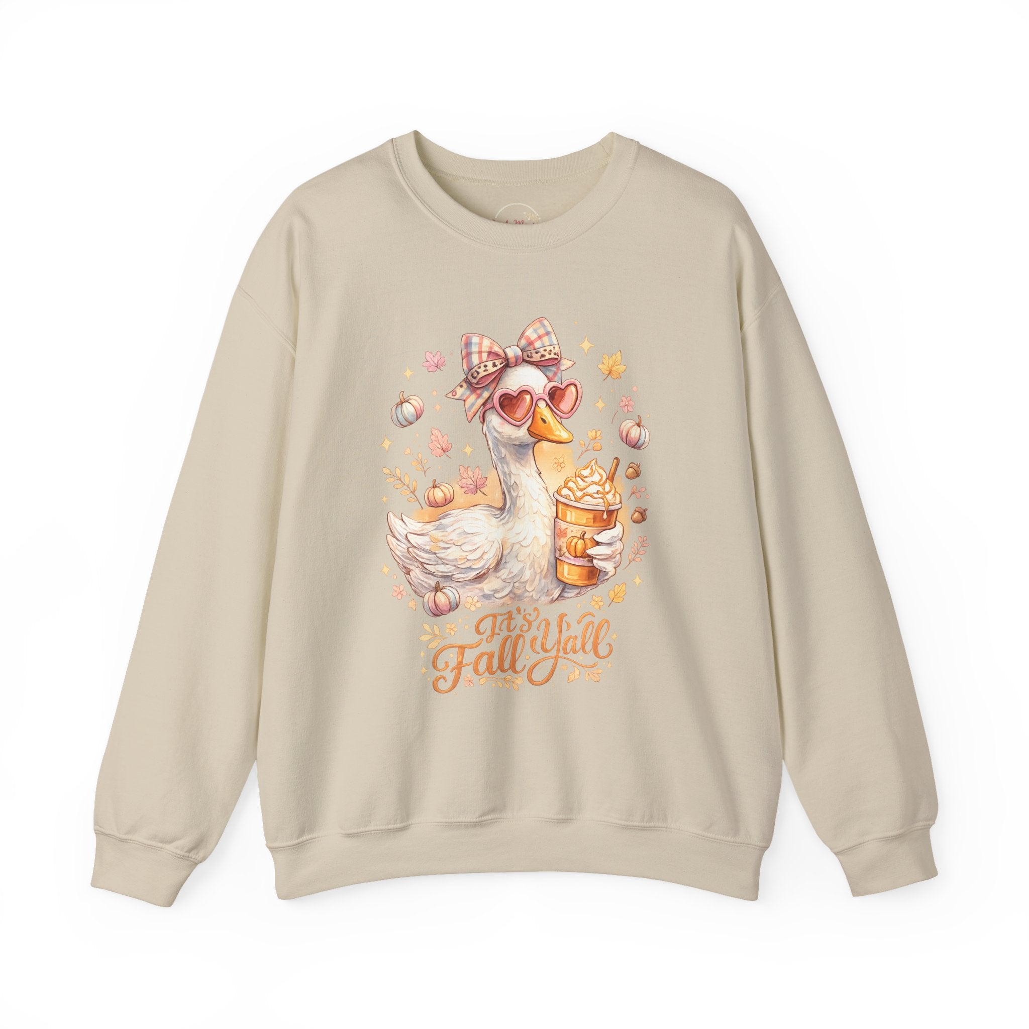 Fall Y'all Duck Crewneck Sweatshirt — Cute Autumn Goose with Pumpkin Spice Cup