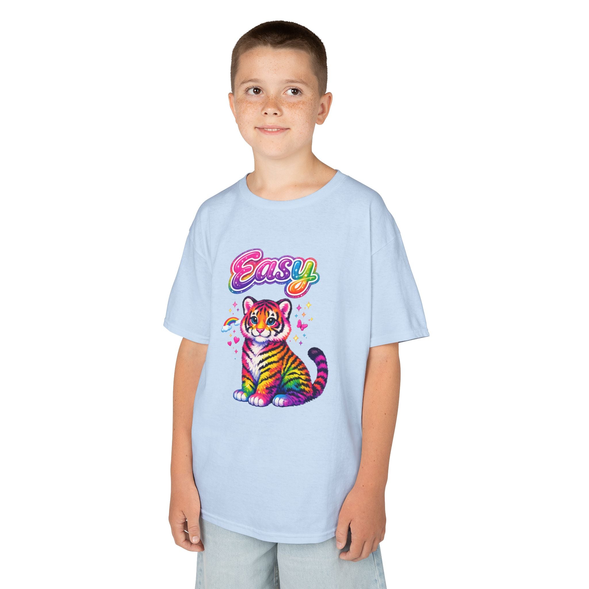 Kids Rainbow Tiger Tee — "Easy" Cute Colorful Youth T-Shirt