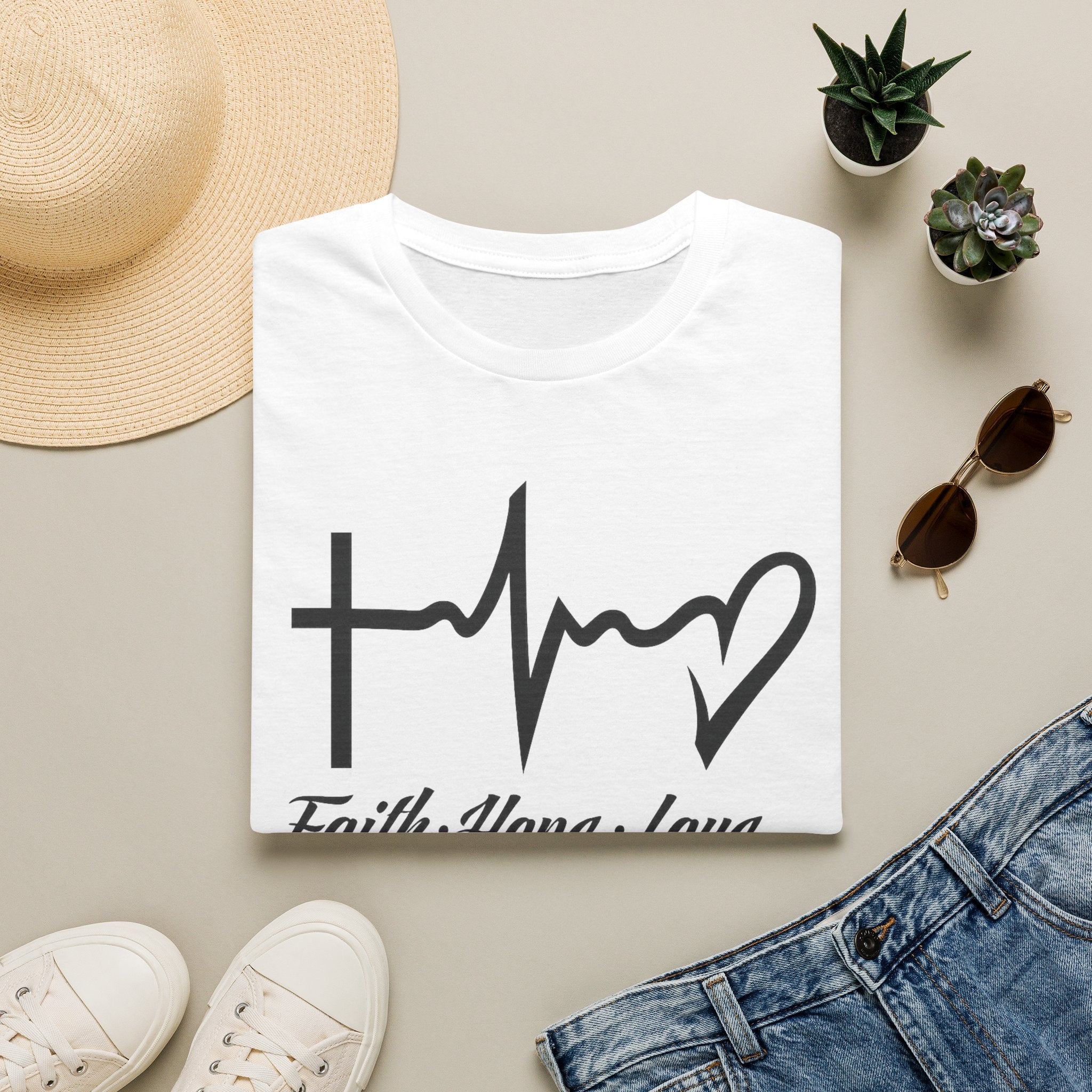 Faith Hope Love T-Shirt — Cross, Heartbeat & Heart Graphic Tee