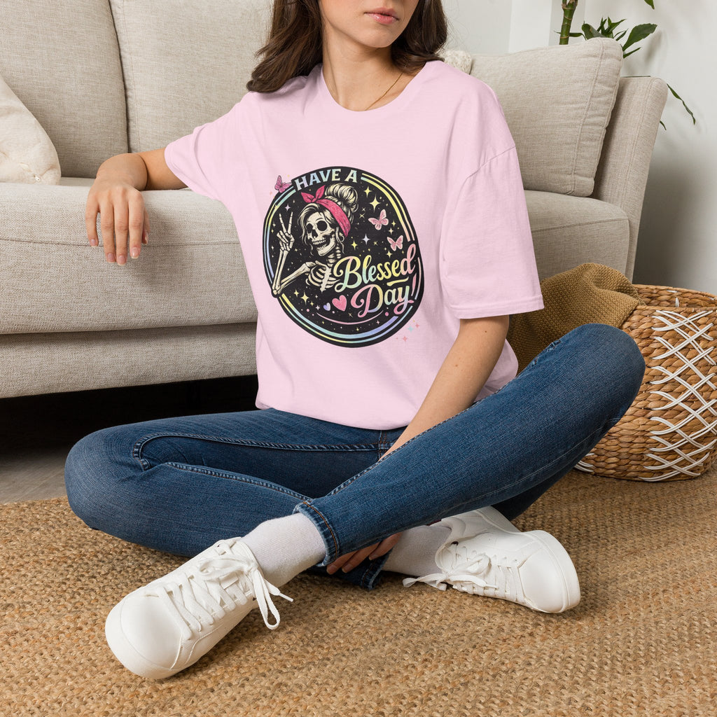 Have a Blessed Day Skull Tee — Retro Floral Skeleton Graphic T-Shirt