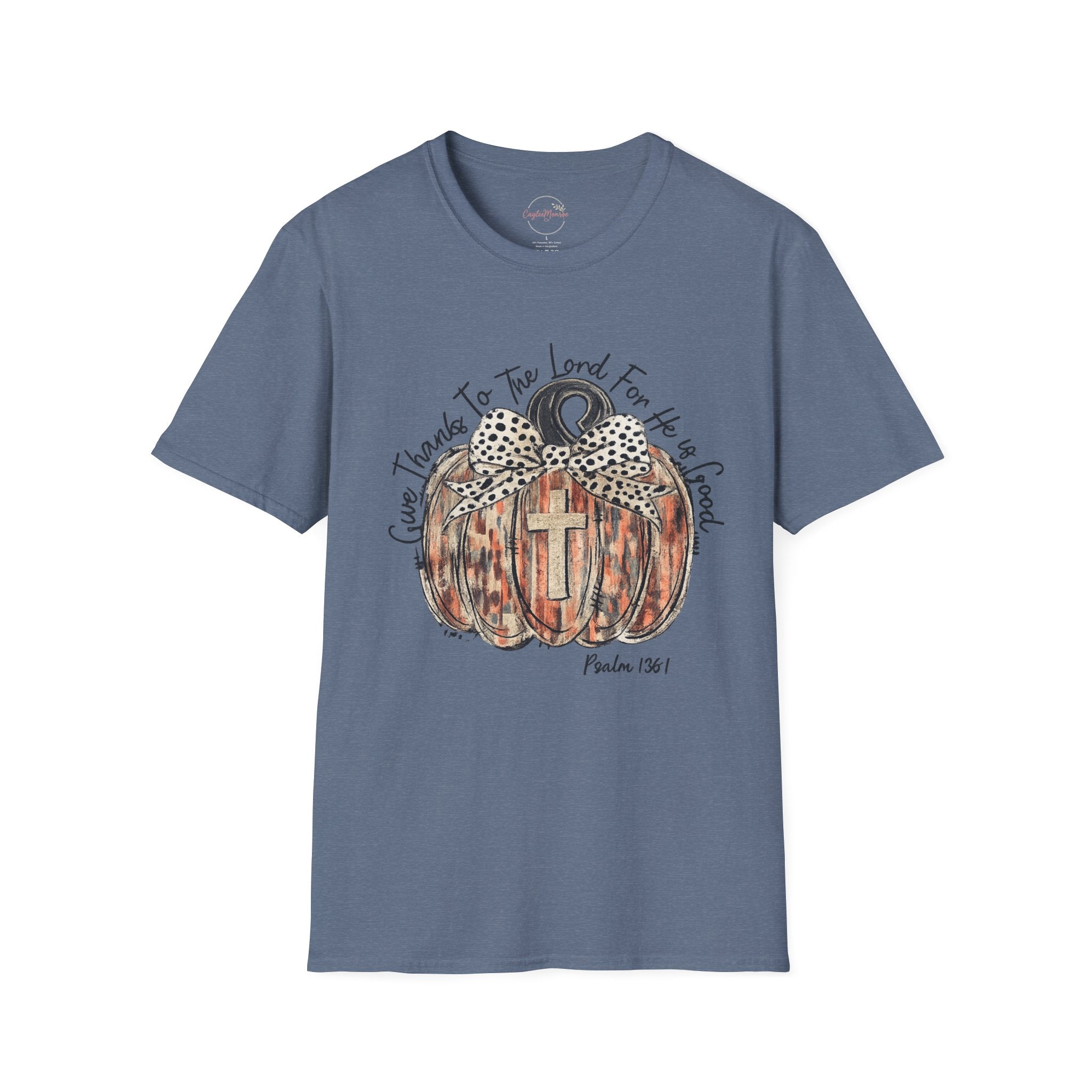 Christian Pumpkin T-Shirt — "Give Thanks to The Lord For He is Good" Fall Faith Tee