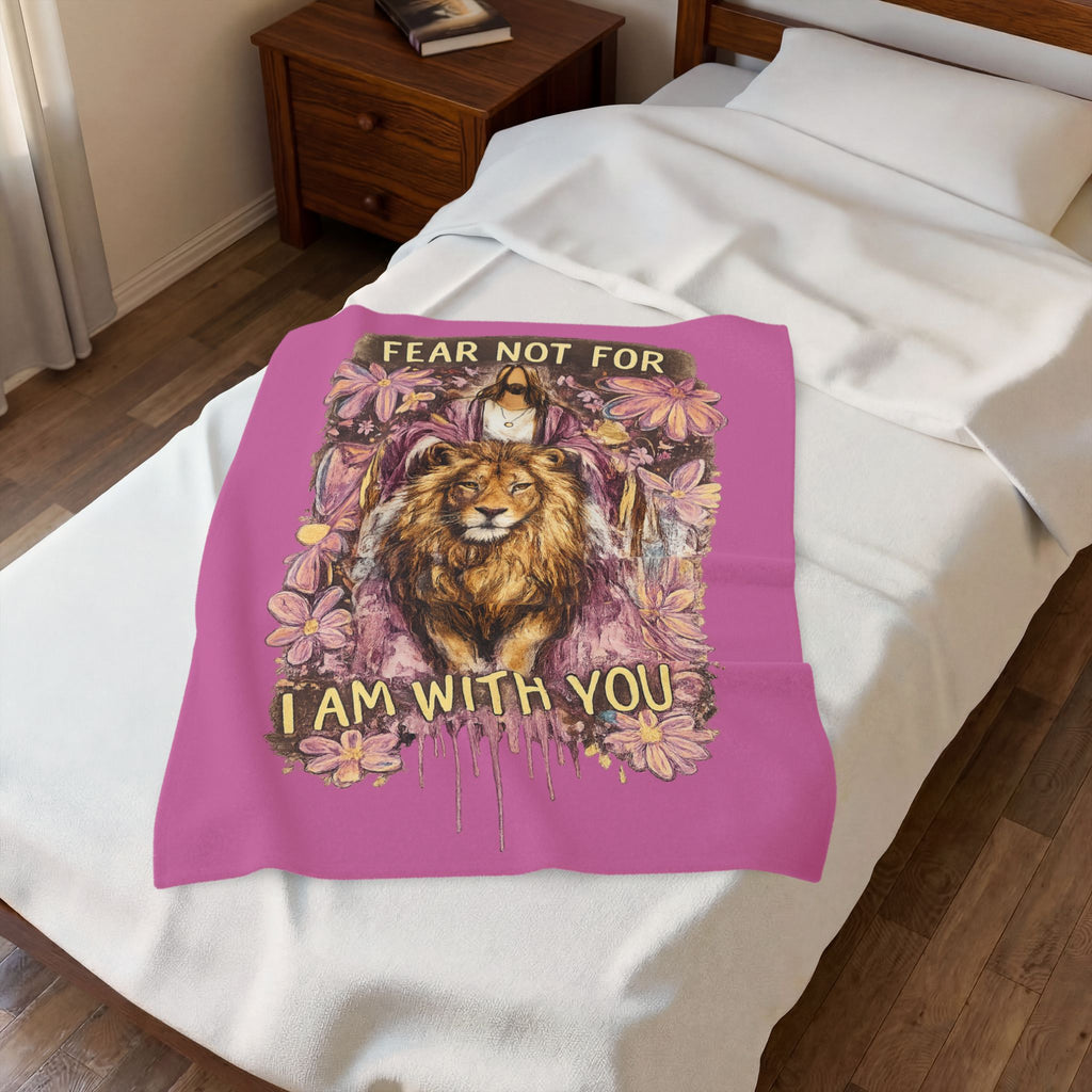 Inspirational 'Fear Not For I Am With You' Lion & Jesus Velveteen Plush Blanket