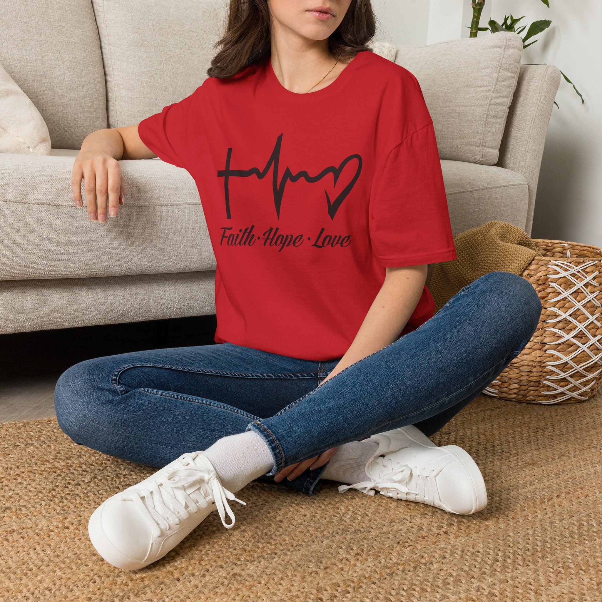 Faith Hope Love T-Shirt — Cross, Heartbeat & Heart Graphic Tee