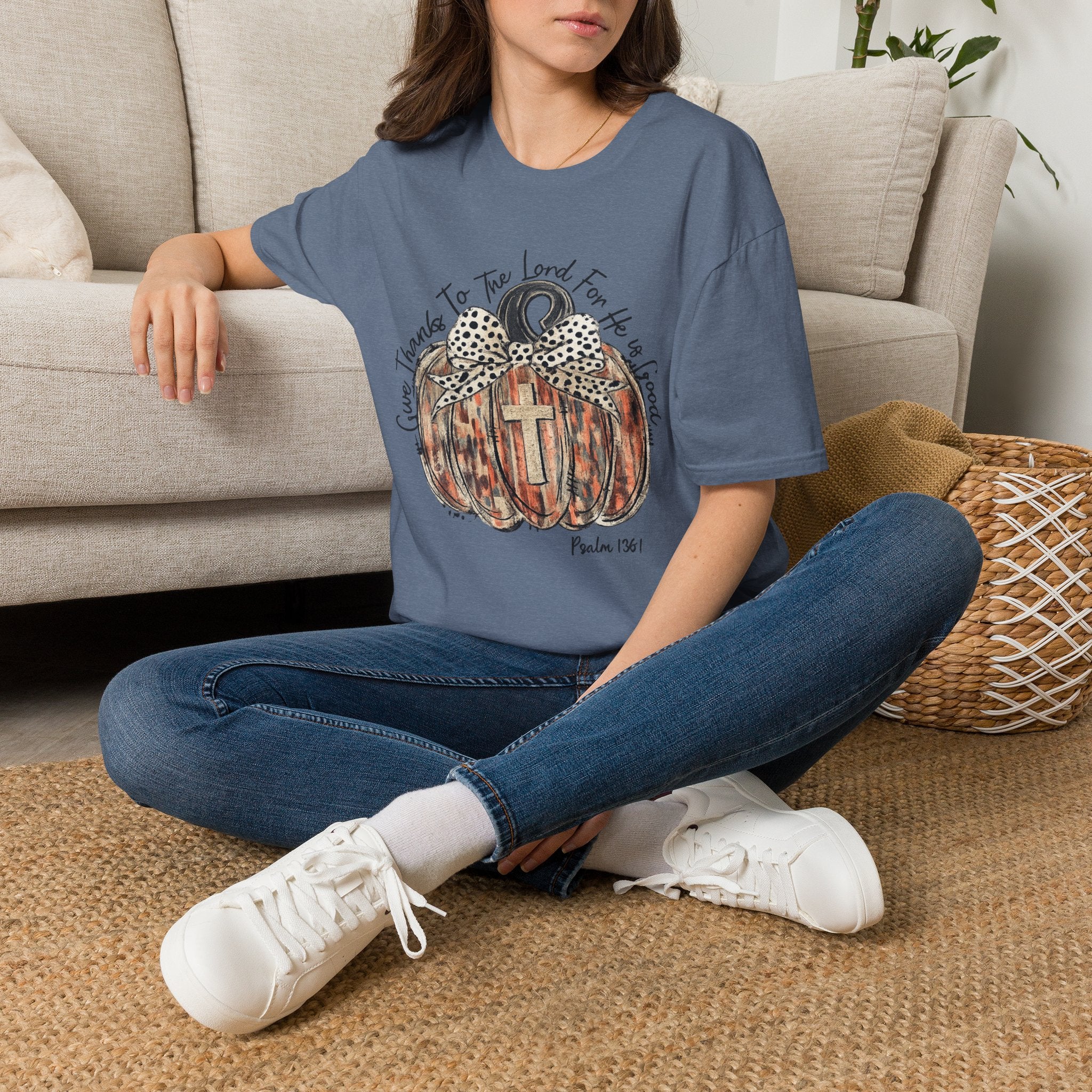 Christian Pumpkin T-Shirt — "Give Thanks to The Lord For He is Good" Fall Faith Tee