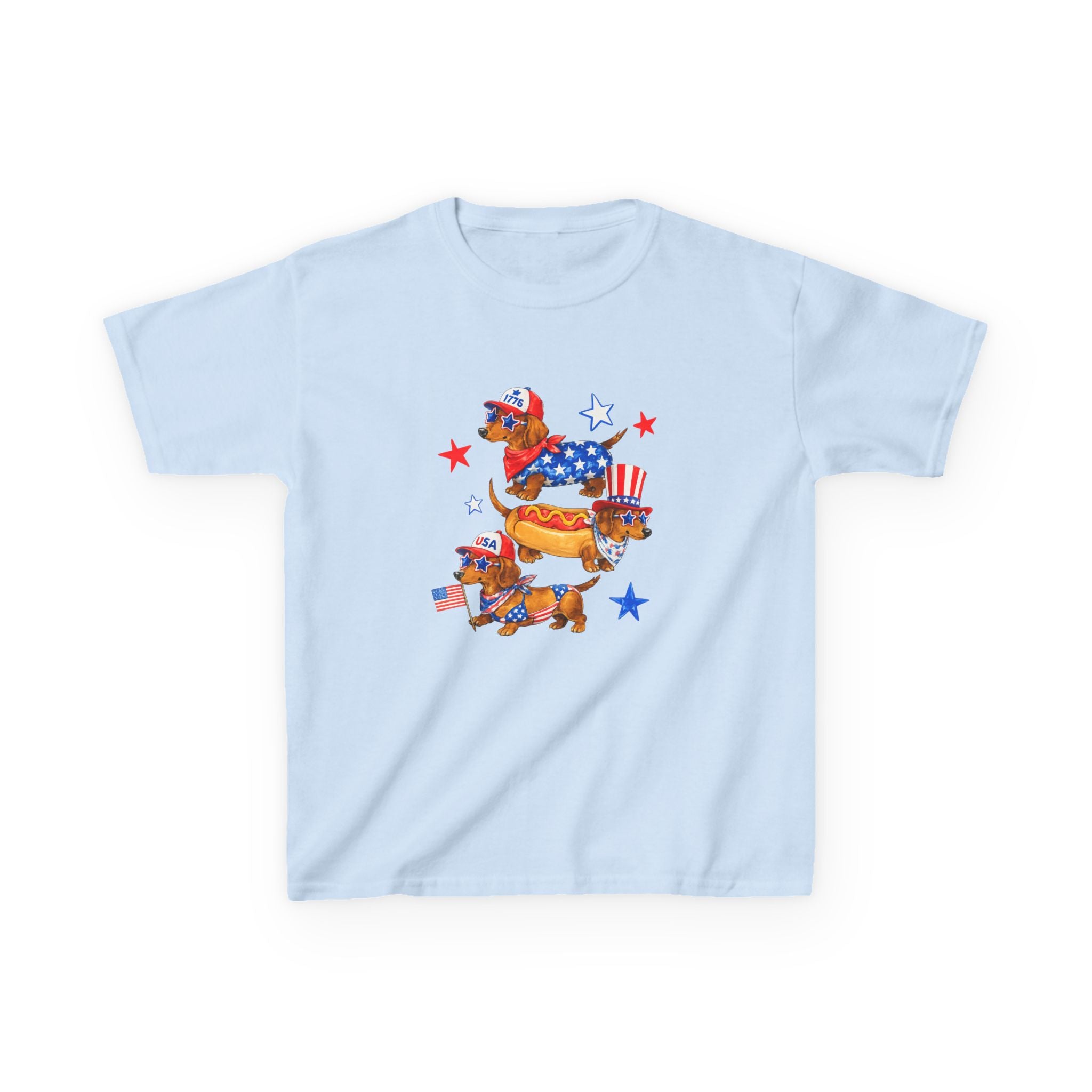 Kids Tee — Patriotic Dachshund Hot Dog Stack (Fourth of July Kids T-Shirt)