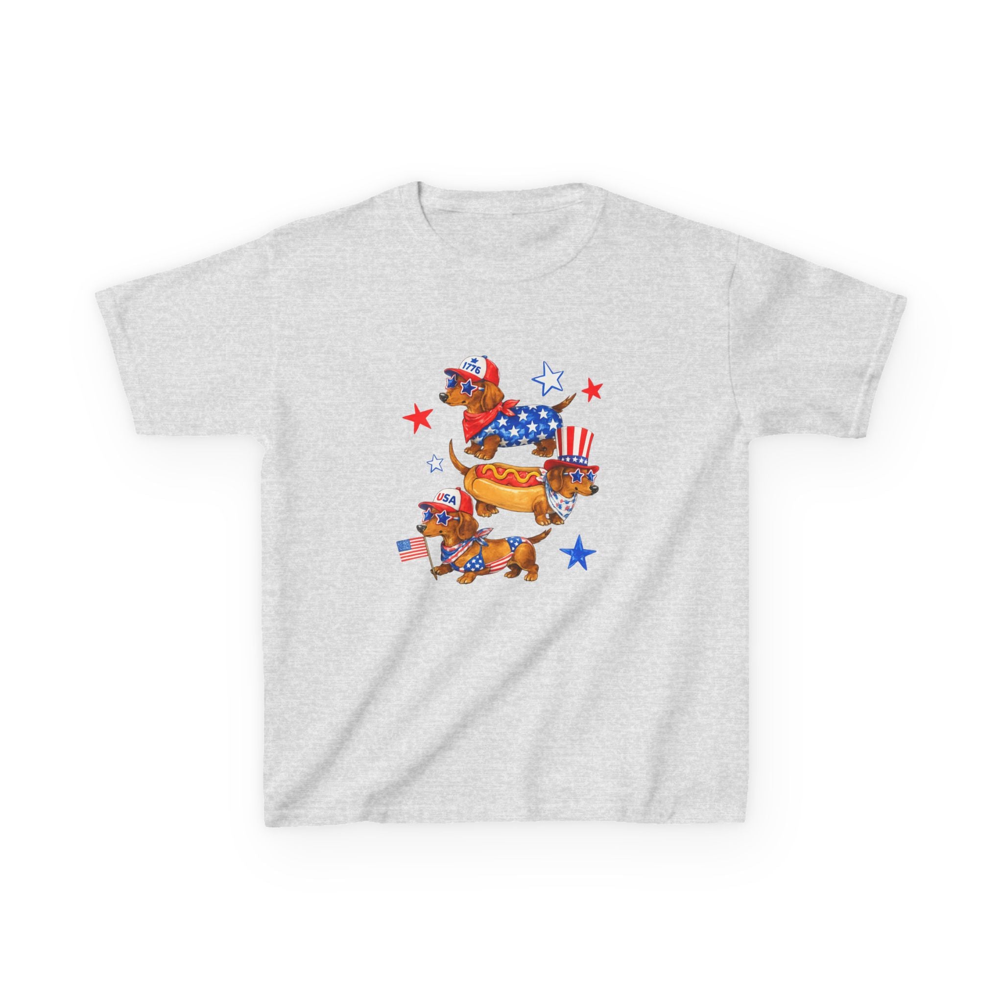 Kids Tee — Patriotic Dachshund Hot Dog Stack (Fourth of July Kids T-Shirt)