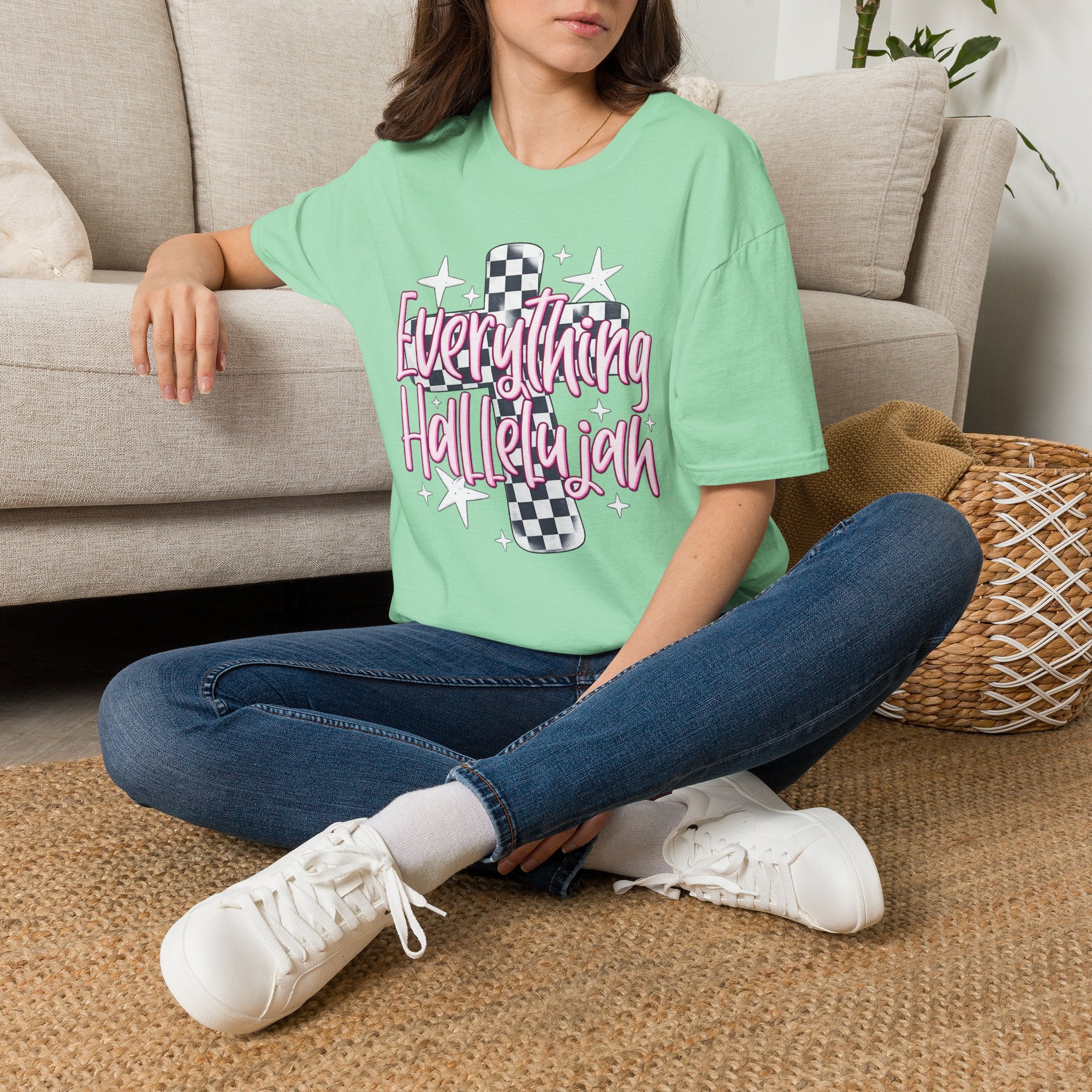 Everything Hallelujah T-Shirt — Retro Checker Heart Graphic Tee